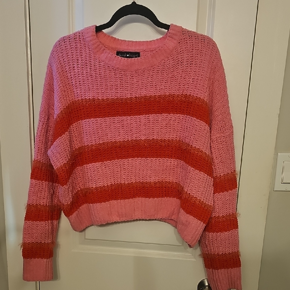 Derek Heart Pink and Red Striped Sweater